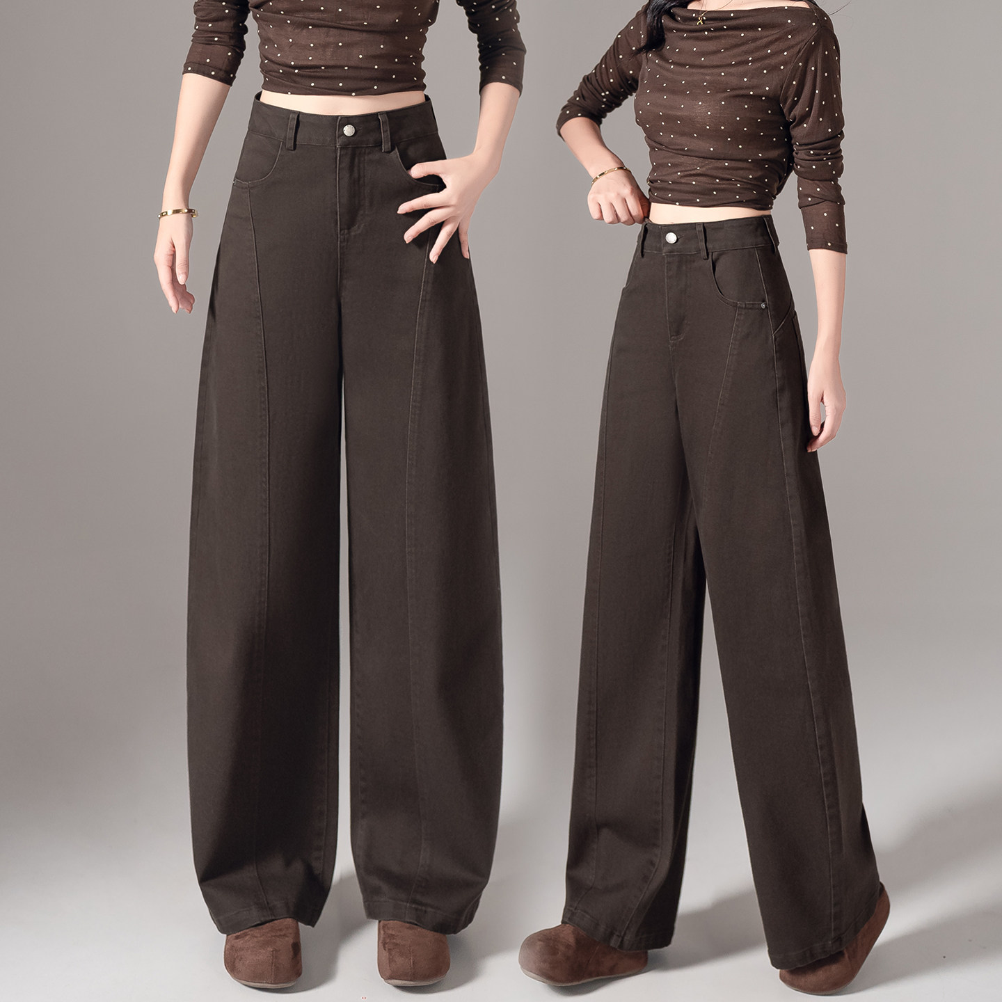 复古气质九分弯刀牛仔裤女2026春秋季新款高腰宽松时髦休闲阔腿裤