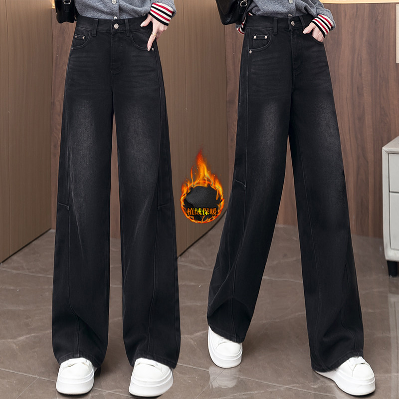 黑色植绒弯刀牛仔裤女冬季加绒