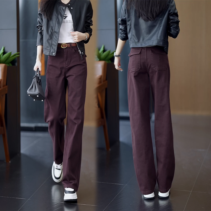 安可拉红潮流牛仔阔腿裤女2025新款秋季高腰宽松休闲百搭弯刀裤,女装/女士精品,牛仔裤,淘宝优惠券,粉丝福利购,淘宝优惠卷