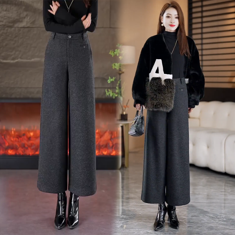 九分雪花毛呢阔腿裤女2025新款
