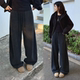 秋冬高腰宽松时髦慵懒感拖地裤 桑蚕丝云感条纹阔腿裤 女2025新款