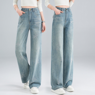 今年流行烟花烫钻阔腿牛仔裤女2026新款春季时髦潮流亮闪闪弯刀裤