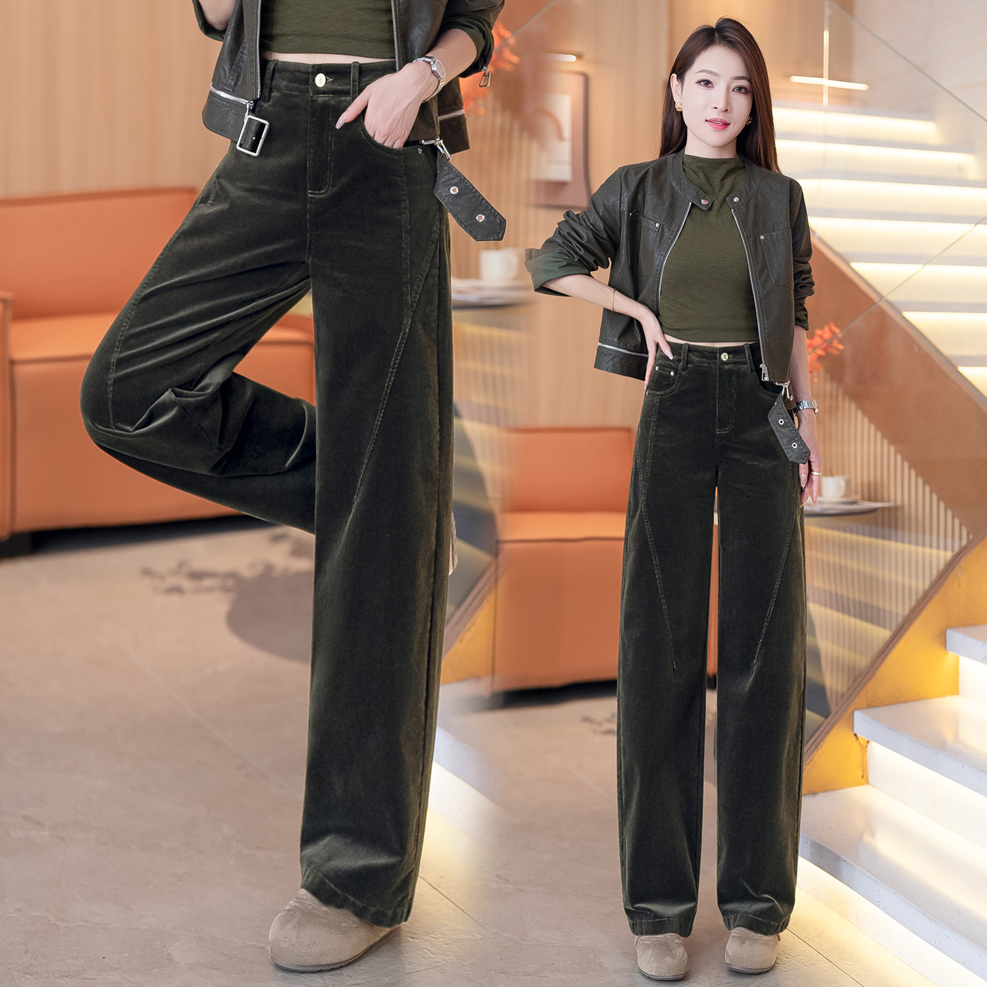复古灯芯绒裤子女秋冬2026新款显瘦高腰垂感休闲裤气质爆款阔腿裤
