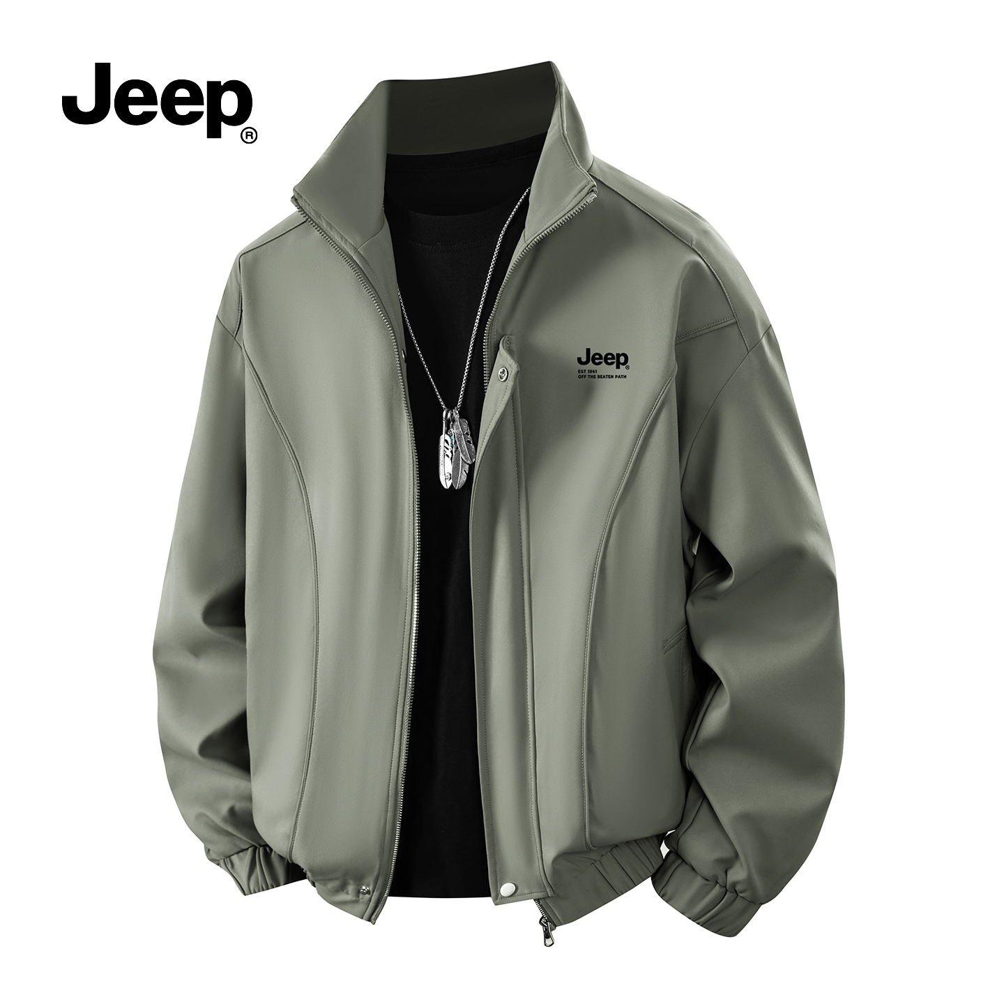 JEEP吉普美式工装夹克男士秋季宽松休闲简约防风立领开衫上衣外套