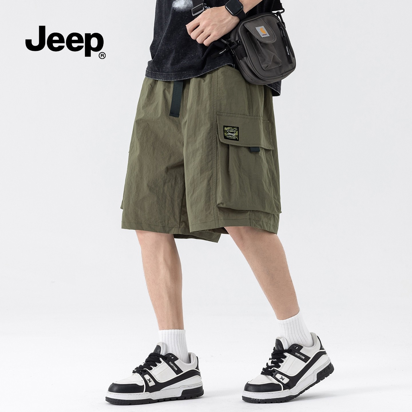 JEEP吉普美式潮牌工装运动短裤男夏季2026情侣大口袋阔腿五分裤子,男装,短裤,淘宝优惠券,粉丝福利购,淘宝优惠卷