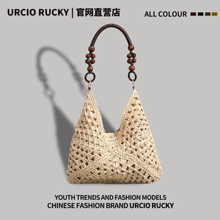 URCIO 潮沙滩编织包大容量草编包 RUCKY品牌草编托特包女2025新款