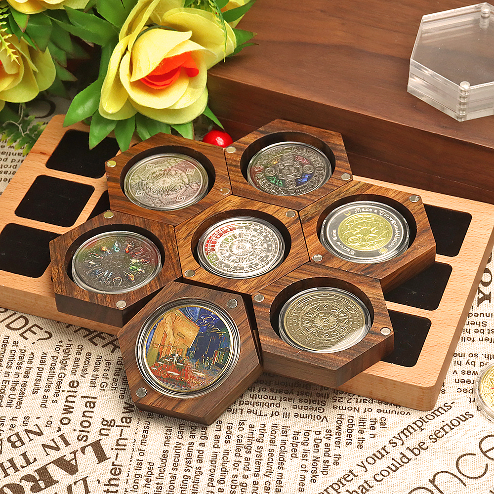 黑檀木六角形纪念币盒