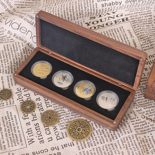 黑胡桃木长条翻盖纪念币奖牌奖章古钱币银元收藏收纳盒四位装木盒