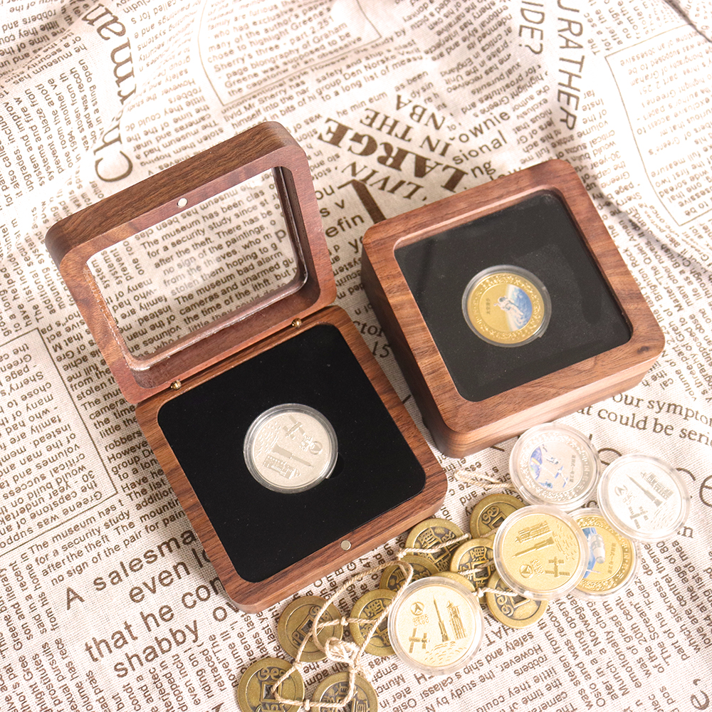 评级收纳盒透明开窗纪念币奖牌银币徽章木盒袁大头古钱币包装收藏