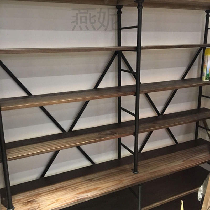 式复古铁艺书架实木柜做
