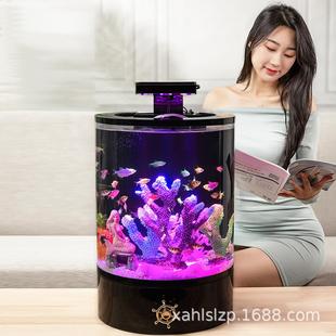 新款生态鱼缸小型桌面鱼缸金鱼缸客厅家用亚克力圆柱体养殖缸
