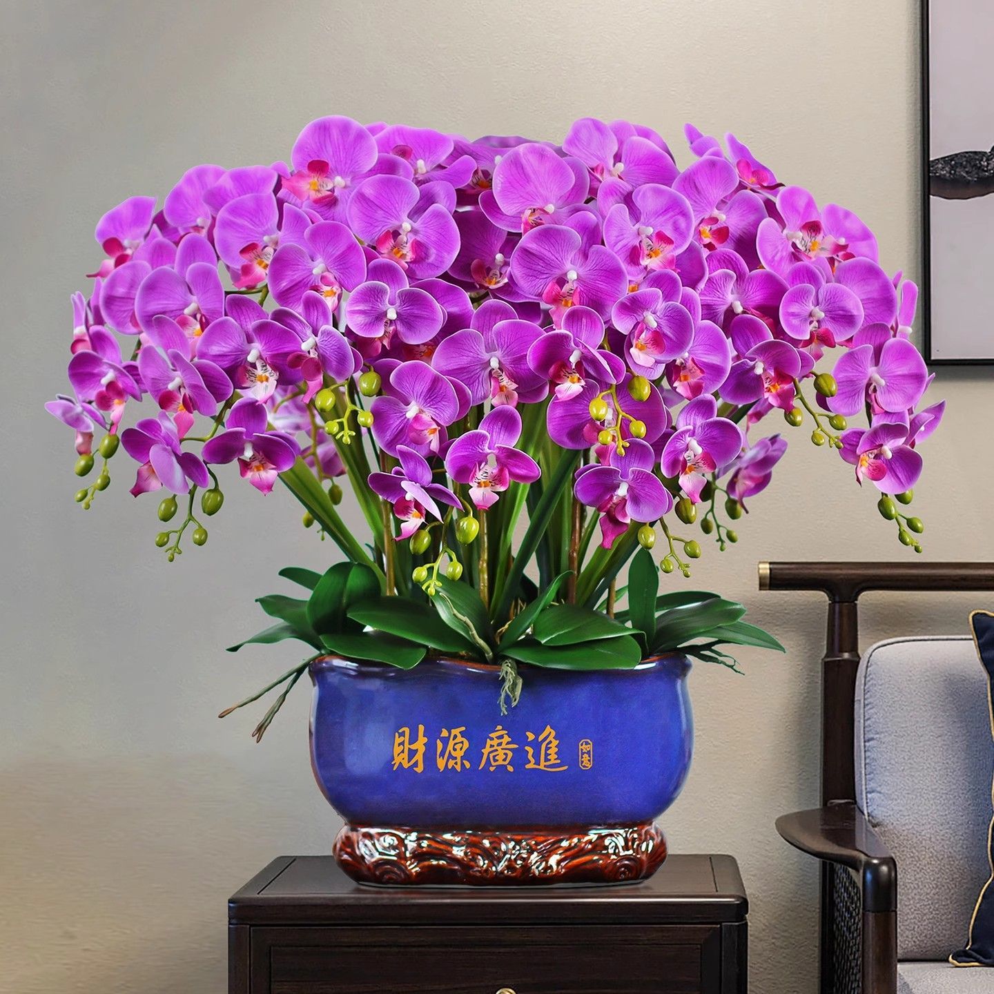 PU蝴蝶兰仿真花客厅装饰花玄关电视柜摆花大盆兰花公司前台假花艺