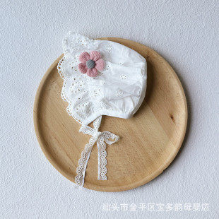 宫廷风公主春秋薄款 夏天婴儿遮阳帽0到3个月宝宝蕾丝帽薄款 胎帽子