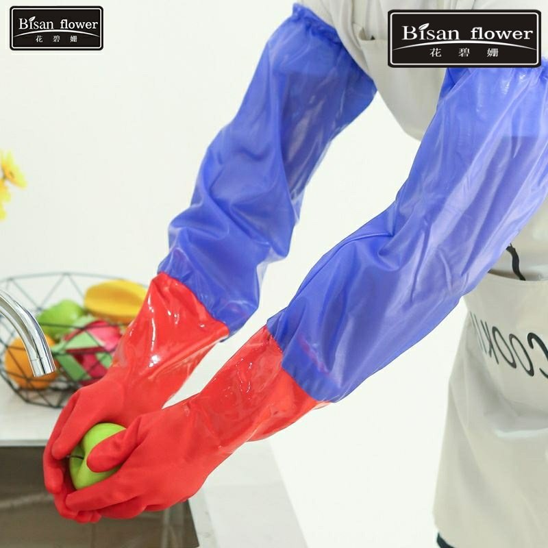 加绒保暖长袖手套胶皮手套防水长款洗碗厨房加厚塑胶胶皮家务耐用