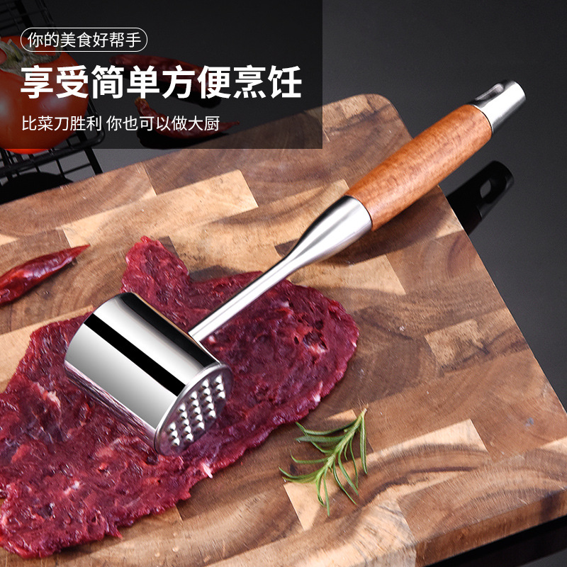 英文包装304不锈钢松肉锤牛排实心嫩肉器多功能敲肉锤打肉厨具