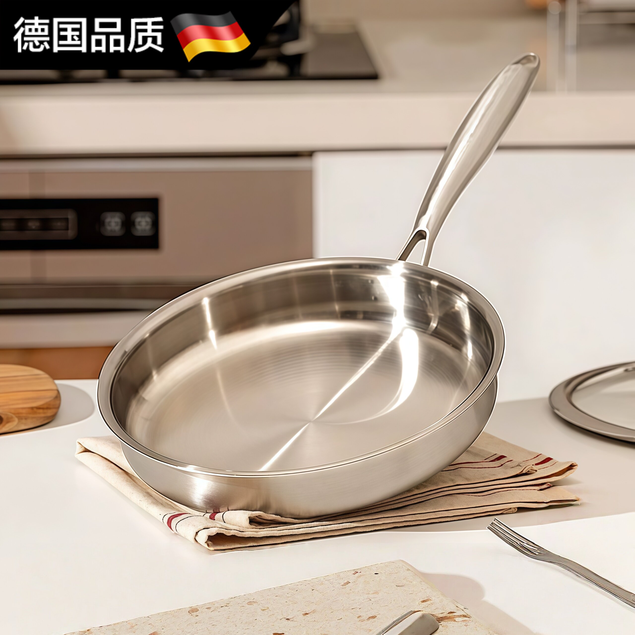 德国无涂层316不锈钢平底锅炒菜锅不粘锅家用煎牛排专用煎锅通用