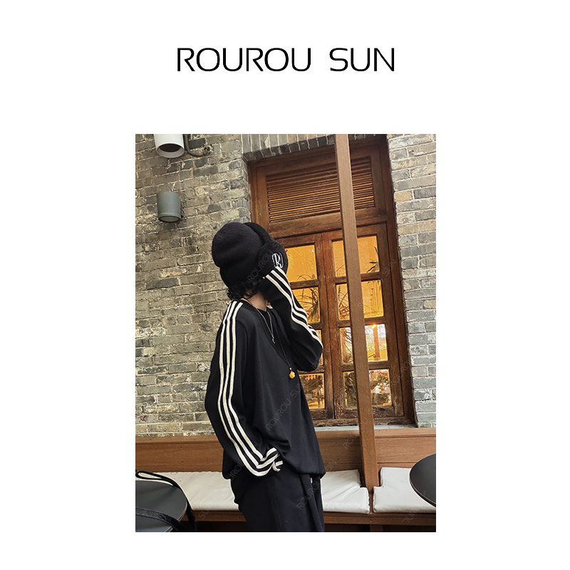 29939冬款女装韩版条纹休闲百搭圆领极简风长袖T恤