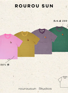 50611休闲条纹圆领百搭减龄宽松短袖T恤