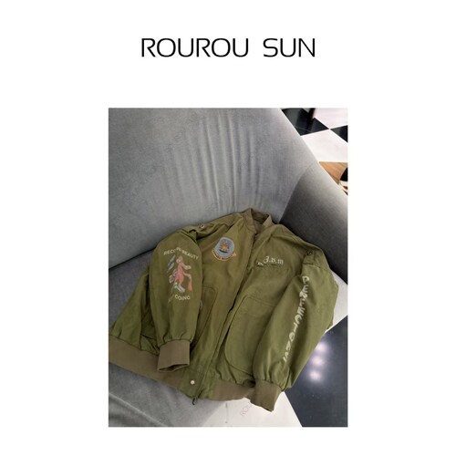 52175复古水洗做旧工装棒球夹克百搭通勤牛仔外套女