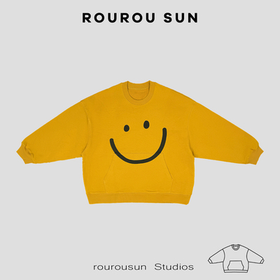 51083新款宽松简约可爱黄色笑脸套头卫衣