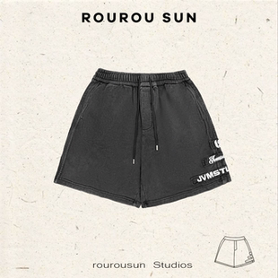 26859新款女装美式复古休闲水洗百搭松紧短裤