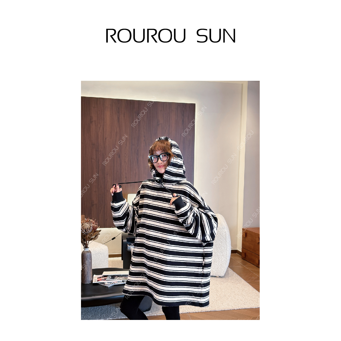 28582冬款韩版条纹宽松百搭休闲慵懒风圆领长袖T恤女