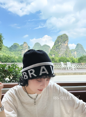 20562韩版拼色字母针织帽女秋冬保暖百搭毛线帽