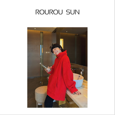 50071冬款女装韩系休闲设计感百搭高领长袖摇粒绒套头卫衣