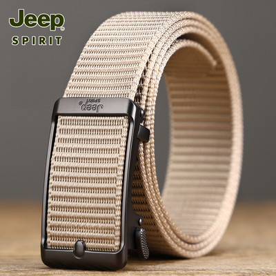 Jeep吉普卡其色帆布皮带男款