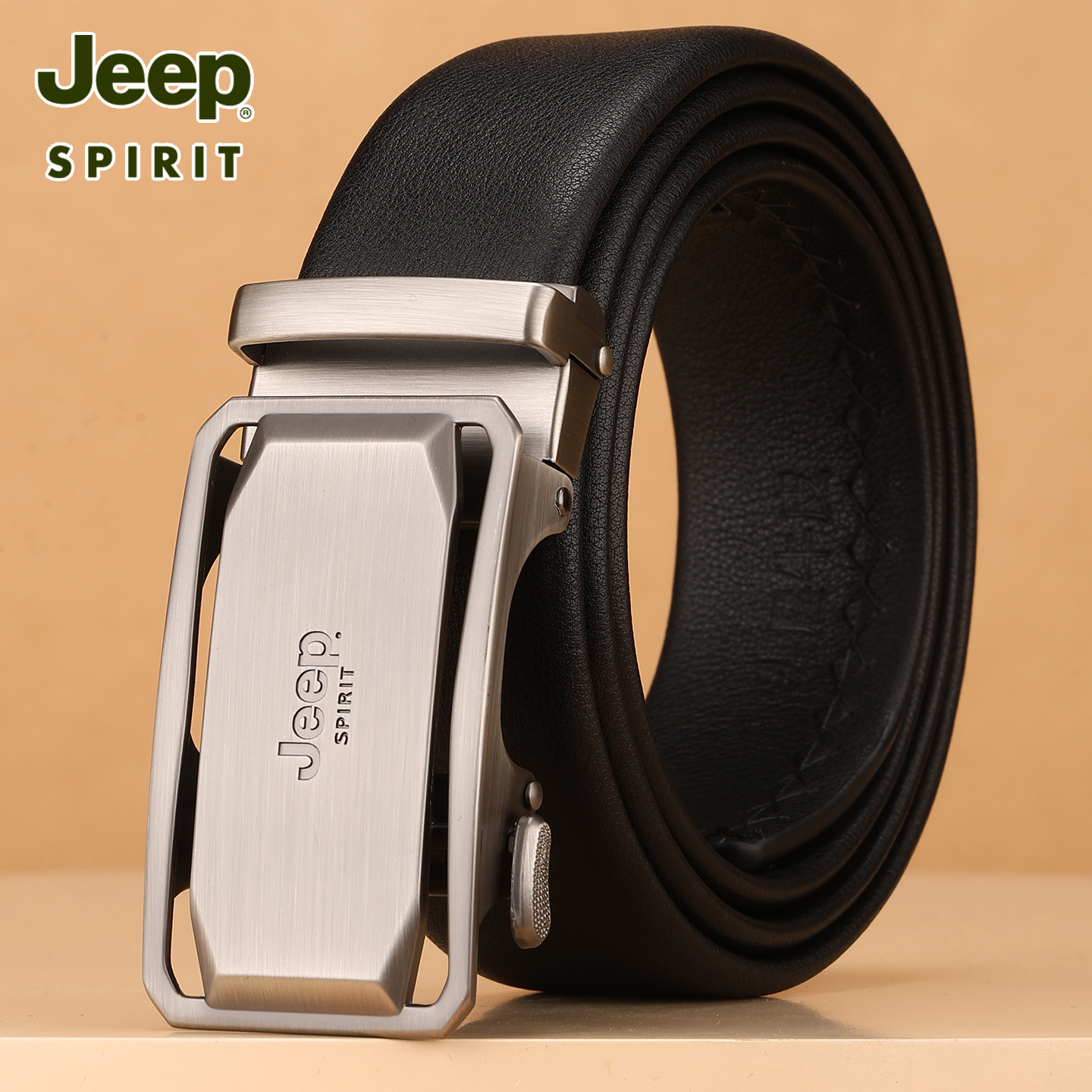 Jeep吉普皮带男真皮自动扣商务休闲男士腰带头层牛皮正装西服裤带