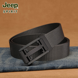 Jeep吉普灰色腰带男士帆布自动扣皮带休闲百搭裤带男款编织腰带