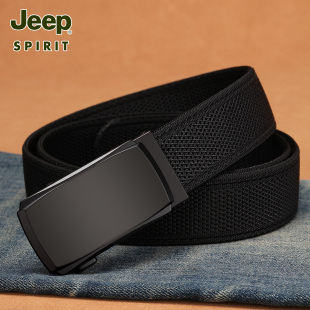 Jeep吉普男士帆布弹力自动扣腰带工装休闲年轻人百搭牛仔裤带男款