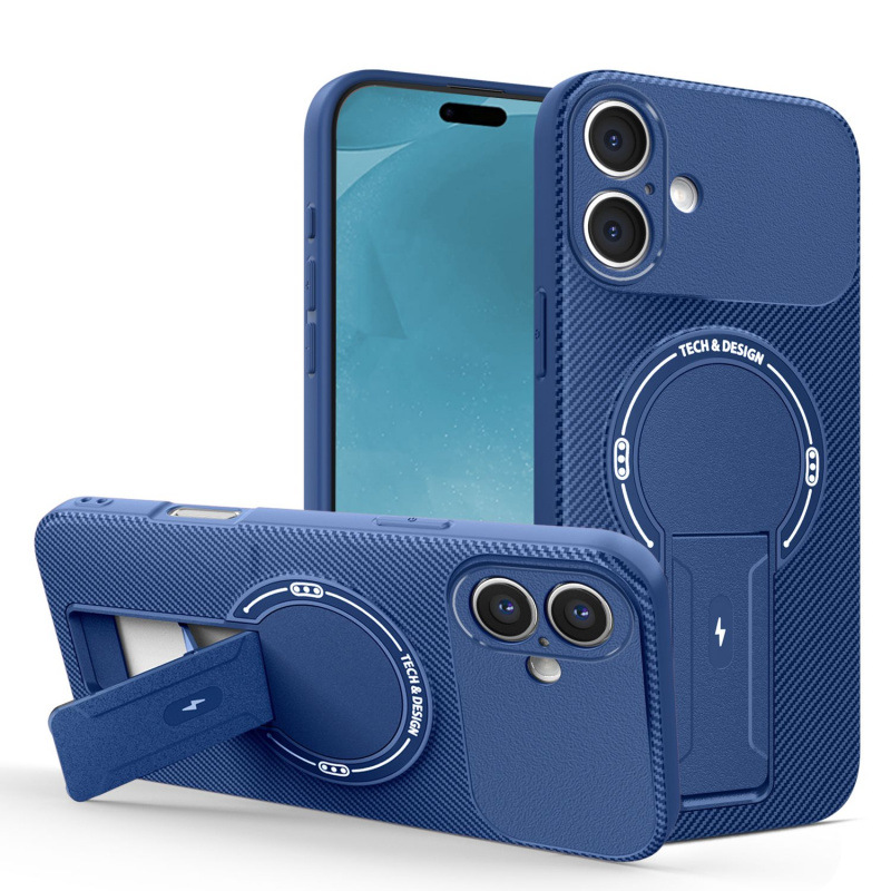 苹果17pro手机壳带支架iPhone17air保护套ip17promax碳纤维纹理机甲风i17pmax全包镜头防摔pm新款磁吸外壳男