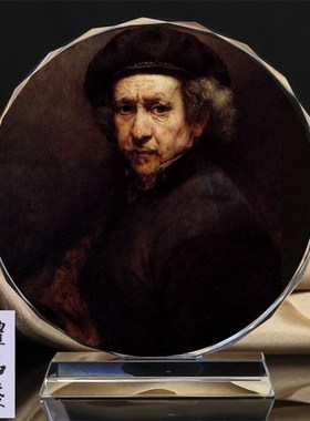 极速17世纪欧洲著名画家伦勃y朗画像水晶摆件工艺品书房桌面装饰