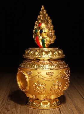 极速藏式鎏金双金色宝瓶装u藏龙王地藏黄财神如意宝瓶净瓶供奉摆