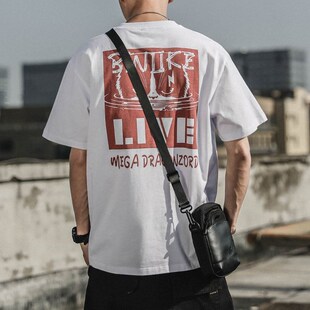 新品夏季纯棉美式复古短袖t恤男宽松胖子大码ins潮牌W痞帅炸街半