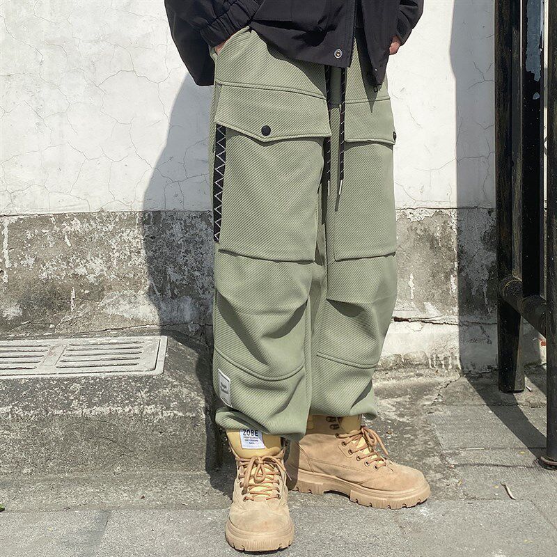 新品春秋潮牌男裤子宽松美式束脚B工装裤加肥加大码山系户外休闲