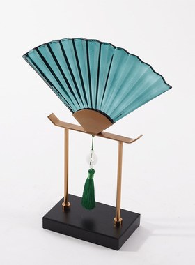 新品新中式复古典茶室装饰品禅意家居客厅K创意酒柜假山扇子太湖