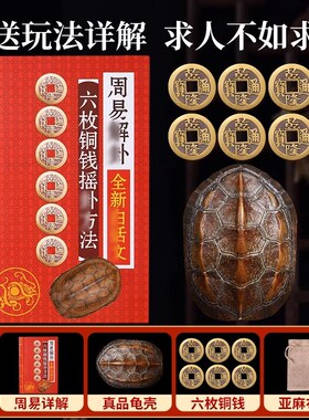 新品乌龟壳真龟甲文玩六爻摇卦工具乾隆R铜钱手把件摆件