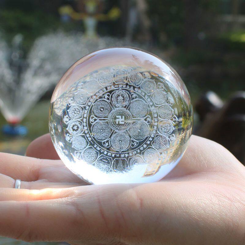 极速金刚藏大圆满咒轮摆件玛尼石坛城放生供奉水晶球U3D立体激光
