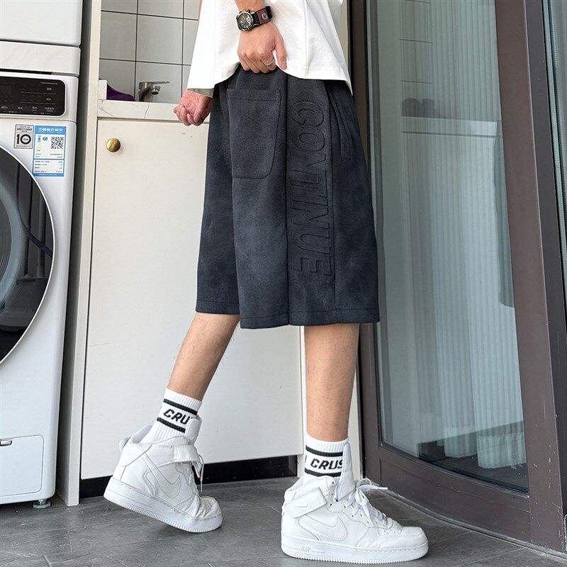 新品潮牌白色扎染运动短裤男裤A子大码加肥加大青少年宽松休闲五