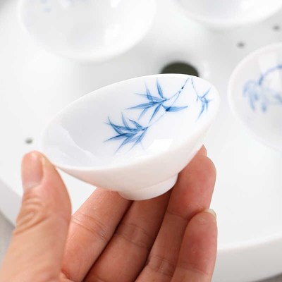手绘青花瓷斗笠茶杯陶瓷功夫小号品茗杯白瓷家用喝茶杯子6个