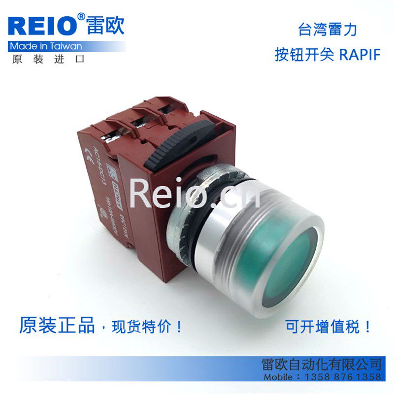 台湾雷力原装进口 22mm金属平头带灯按钮1常开 LED灯泡 RAPIF
