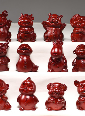 十二生肖红色木质实木雕刻鼠牛虎兔龙蛇马羊猴鸡狗猪全套工艺礼品