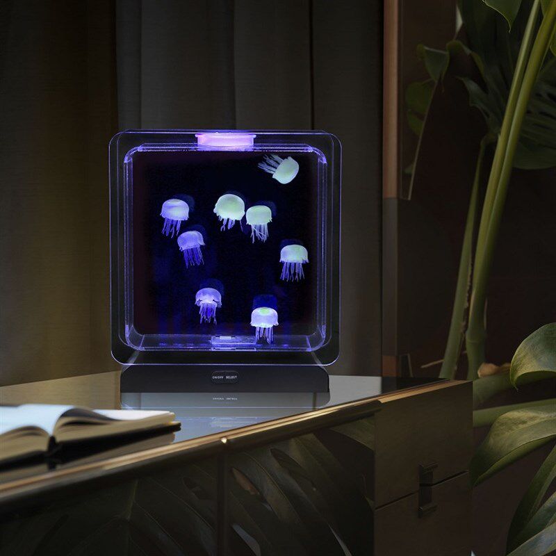 变色LED鱼缸仿真动态水母水族箱宠物创意气氛灯桌面风水摆饰礼物
