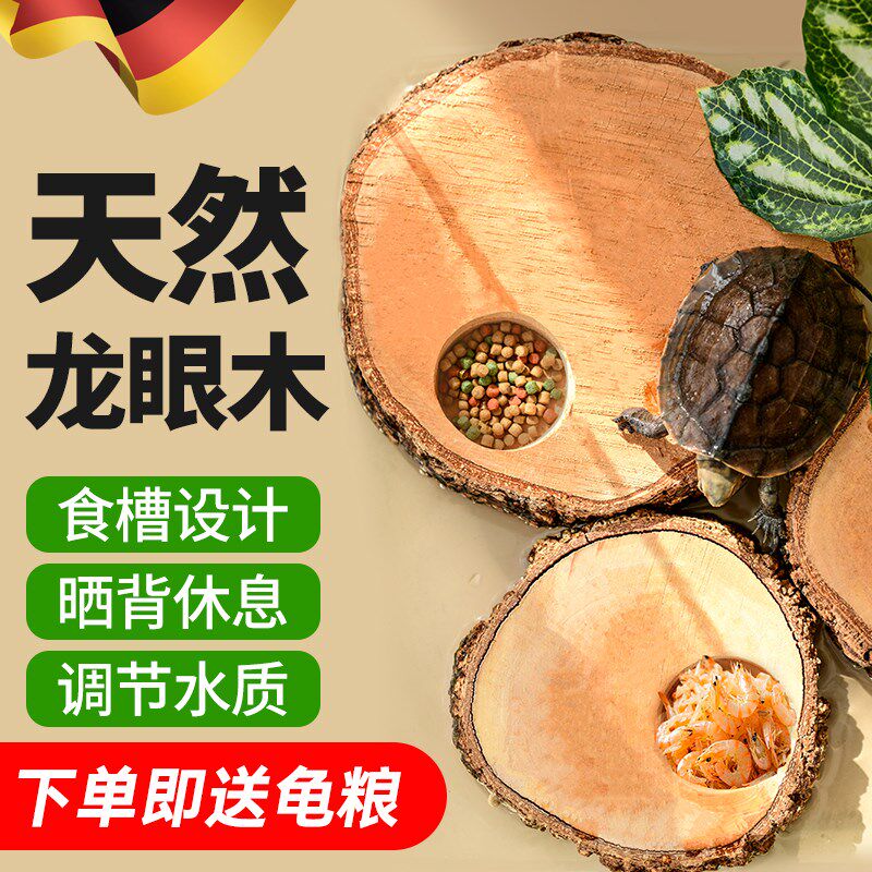 德国天然龙眼木晒台带食槽龟缸造景免煮沉木摆件乌龟休息晒背台