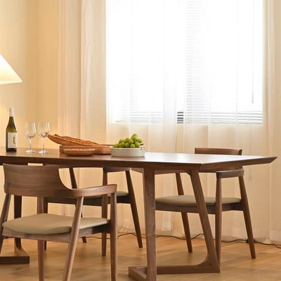 现代简约全实木北美黑胡桃木餐桌客厅饭桌大板桌长方形书桌茶桌