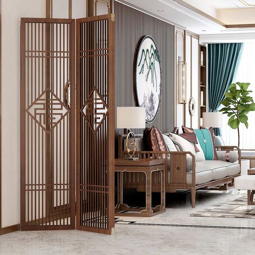 新中式简约现代屏风隔断简易折叠客厅玄关墙移动折屏办公室木质