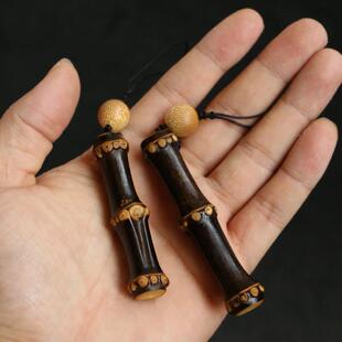 精选紫竹老料满钉老竹鞭根纯手工精工打磨制作手机钥匙配饰挂件竹