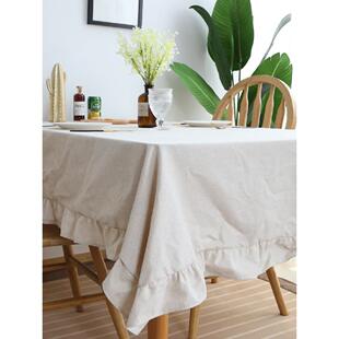 斯堪 客 纳维亚简单亚麻纯色荷叶真菌边棉和亚麻织物餐桌书桌风格